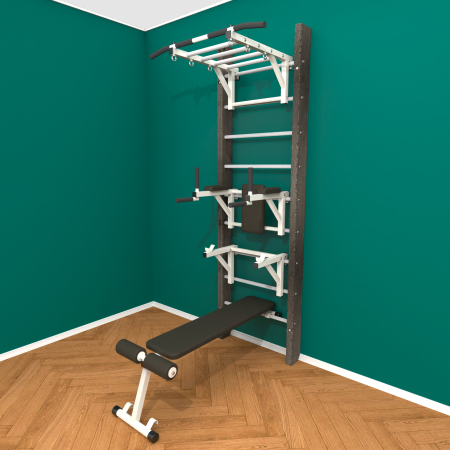 картинка Брашированная шведская стенка "Кастерли" Черный РБСШ (Белые ступени) от магазина Лазалка