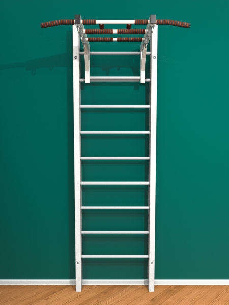 Брашированная шведская стенка "Кастерли" White с турником (Белые ступени)