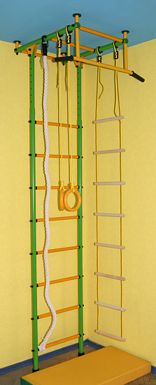 картинка Детский спортивный уголок ДСК "Лидер-1" Г-образный (Зеленый/Жёлтый, до 3,5 м., Широкий хват, ПВХ, ПВХ) от магазина Лазалка